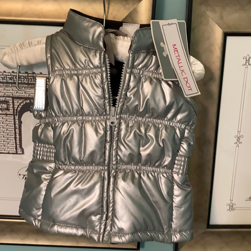 Metallic puffer vest. NWT. 3-6 months.
